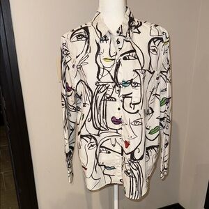 Desigual Women's Artistic Face Print Blouse - Multicolor on White